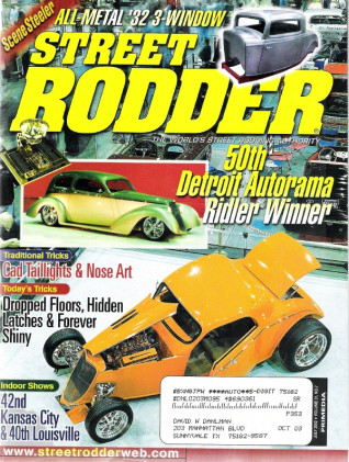 STREET RODDER 2002 JULY - CHEVY 383 CRATE, TWISTER T, NOSE ART, 59 CAD TAILS